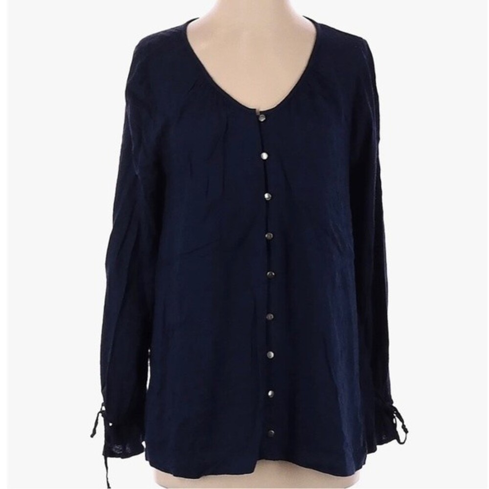 Sonoma Long tie sleeve navy top with brass buttons size small